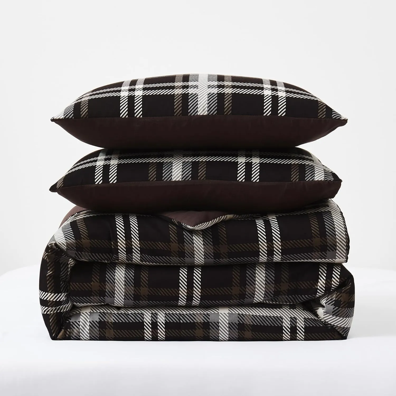 Wonderful Queen Comforter Set, Buffalo Plaid, Wooly Feel, Brushed Hypoallergenic, 3 Pieces with Pillow Shams, Lightweight Cabin Lodge Bedding for All Season (Dark Brown, Queen)
