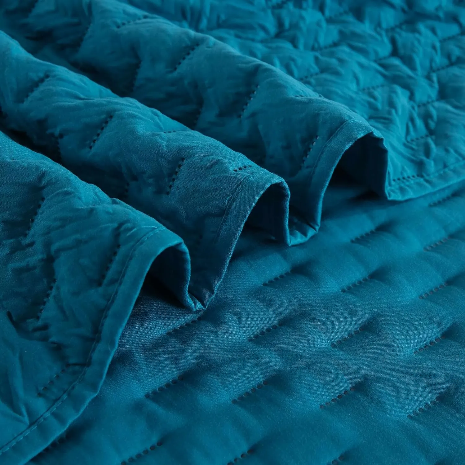 WONGS BEDDING Teal Blue Quilt Set Queen Size, Bedspread Coverlet with Pillow Shams, 3 Pieces Lightweight Microfiber Quilt Bedding Set with Embossed Plaid Pattern for All Seasons(96"×96")