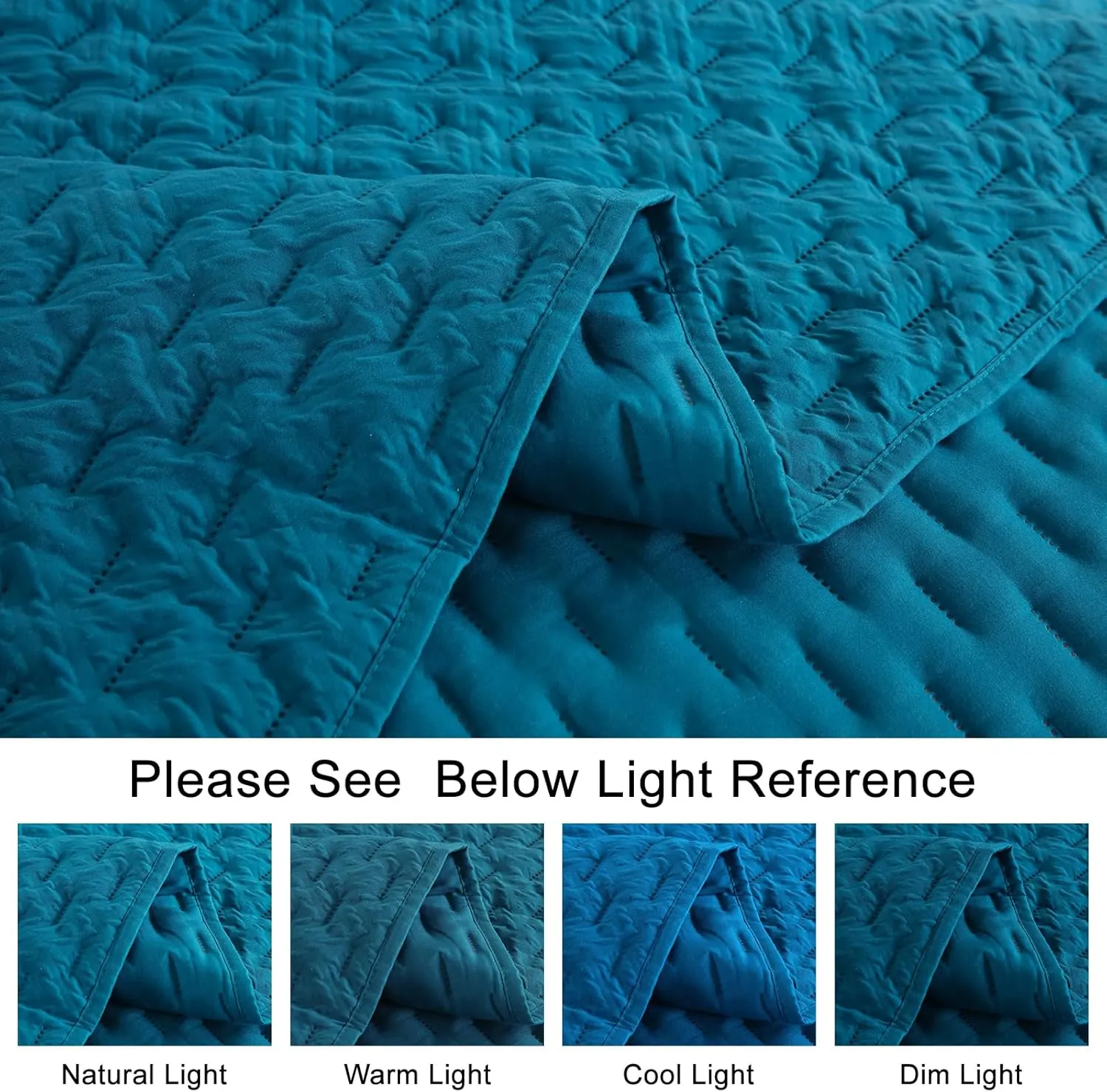 WONGS BEDDING Teal Blue Quilt Set Queen Size, Bedspread Coverlet with Pillow Shams, 3 Pieces Lightweight Microfiber Quilt Bedding Set with Embossed Plaid Pattern for All Seasons(96"×96")