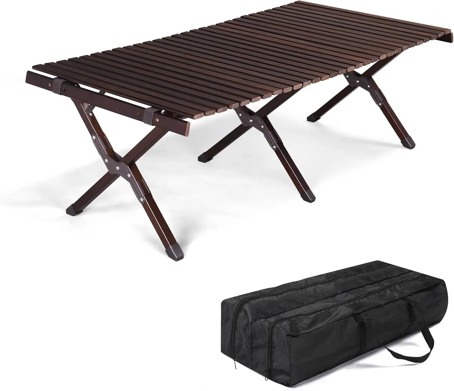 Wooden Camping Roll Table, 47" Camping Tables That Fold Up Lightweight - Foldable 4ft Aluminum Roll Up Portable Low Folding Picnic Table Foldable for Outdoor Activities BBQ,and Dining,for 4-8 People
