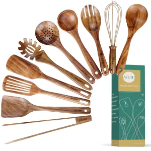 Wooden Natural Teak Wood Kitchen Utensils with Spatula and Ladle (10)