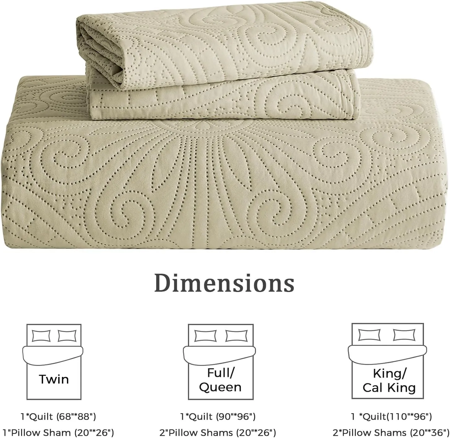 WURUIBO King/Cal King Quilt Set Beige,Ultrasonic Embossed Bedspread, Lightweight Microfiber Coverlet, Modern Thin Bedding Set for All Season, 3 Piece(1 Quilt,2 Pillow Shams)