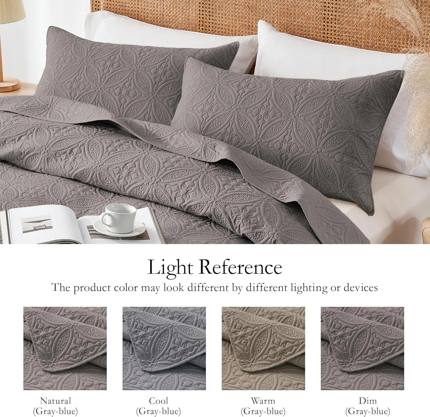 WURUIBO Twin Quilt Set Dark Gray, Microfiber Lightweight Bedspreads, Ultrasonic Embossed Solid Coverlet, Thin Bedding Set for All Season, Soft Breathable Bed Cover(1 Quilt, 1 Pillow Sham)