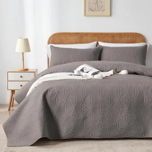 WURUIBO Twin Quilt Set Dark Gray, Microfiber Lightweight Bedspreads, Ultrasonic Embossed Solid Coverlet, Thin Bedding Set for All Season, Soft Breathable Bed Cover(1 Quilt, 1 Pillow Sham)