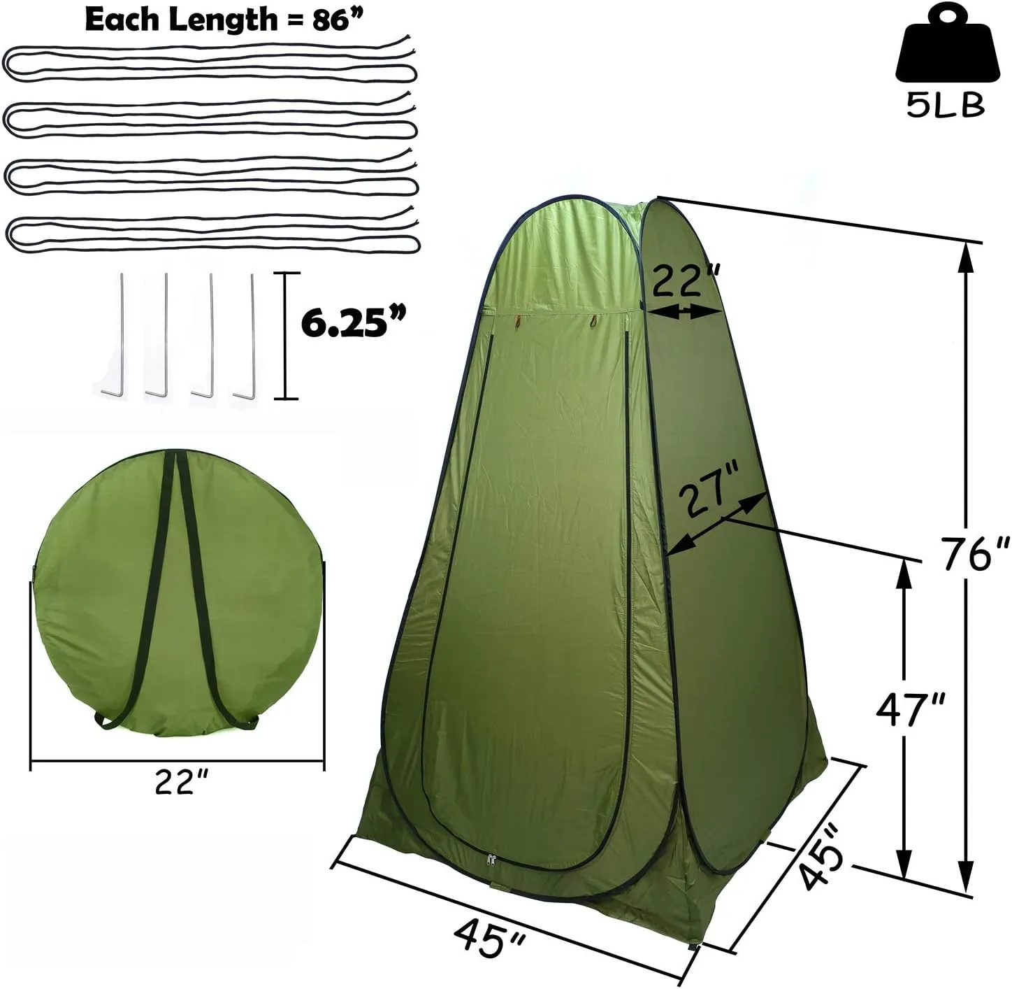 XKMT- Beach Portable Pop Up Changing Tent/Outdoor Privacy Tent/Camping Toilet Tent/Window Rain Shelter/Foldable With Carry Bag [P/N: ET-OUTDOOR005-GREEN]