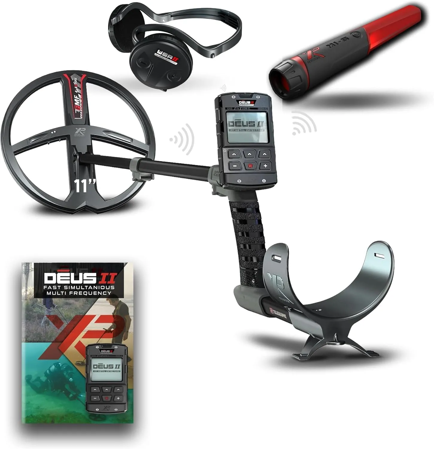 XP Metal Detectors Deus II - 11" FMF Coil with MI-6 pinpointer & WSAII Headphones Bundle - Waterproof and Fully Wireless - with Remote Control & S-Telescopic stem (DEUS2-28FMFRCEA   MI-6   WSAII)