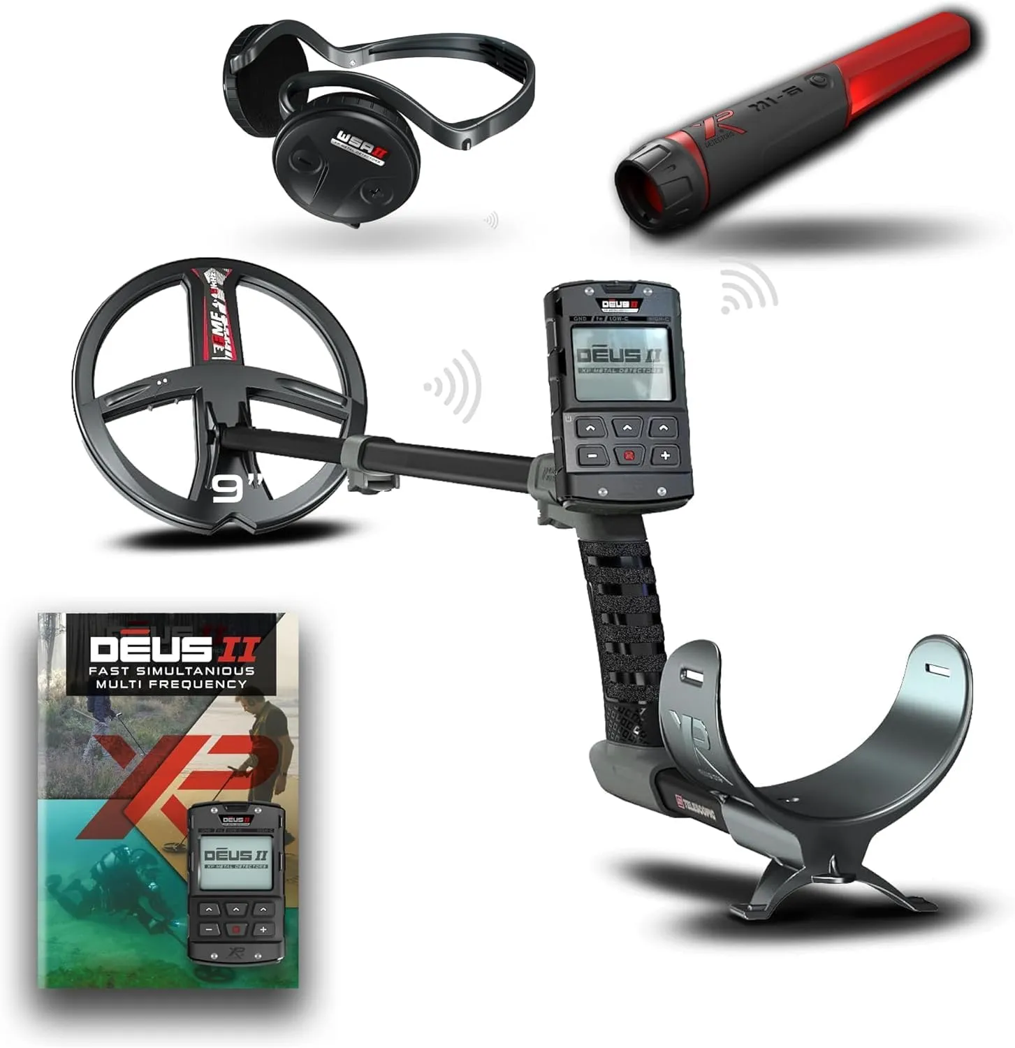 XP Metal Detectors Deus II - 9" FMF Coil with MI-6 pinpointer & WSAII Headphones Bundle - Waterproof and Fully Wireless - with Remote Control & S-Telescopic stem (DEUS2-22FMFRCEA   MI-6   WSAII)