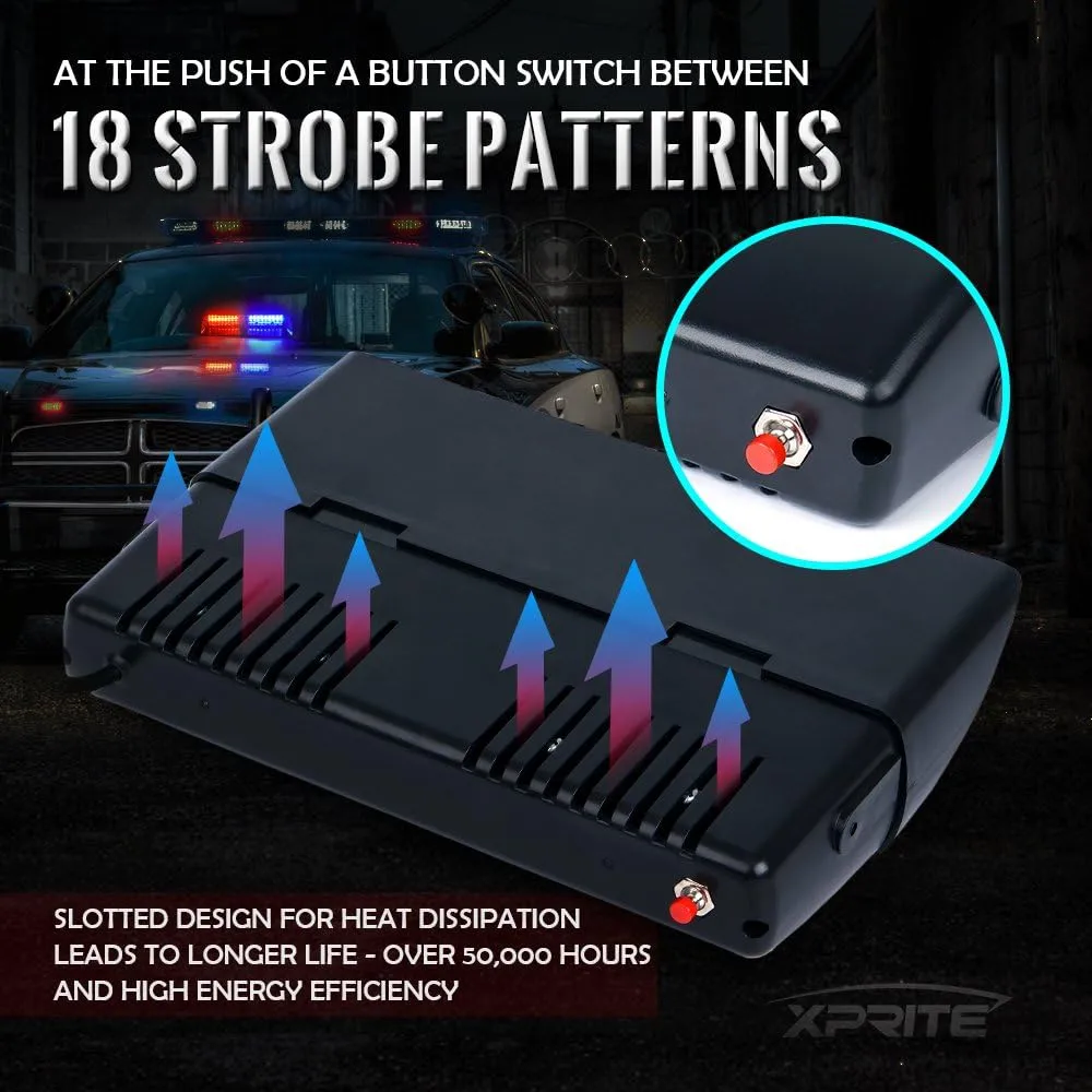 Xprite Red Blue LED Emergency Dash Strobe Light, Interior Windshield Safety Warning Police Lights w/Suction Cups, 12V Windshield Visor Light Bar for Police Law Enforcement Firefighter Vehicles Trucks