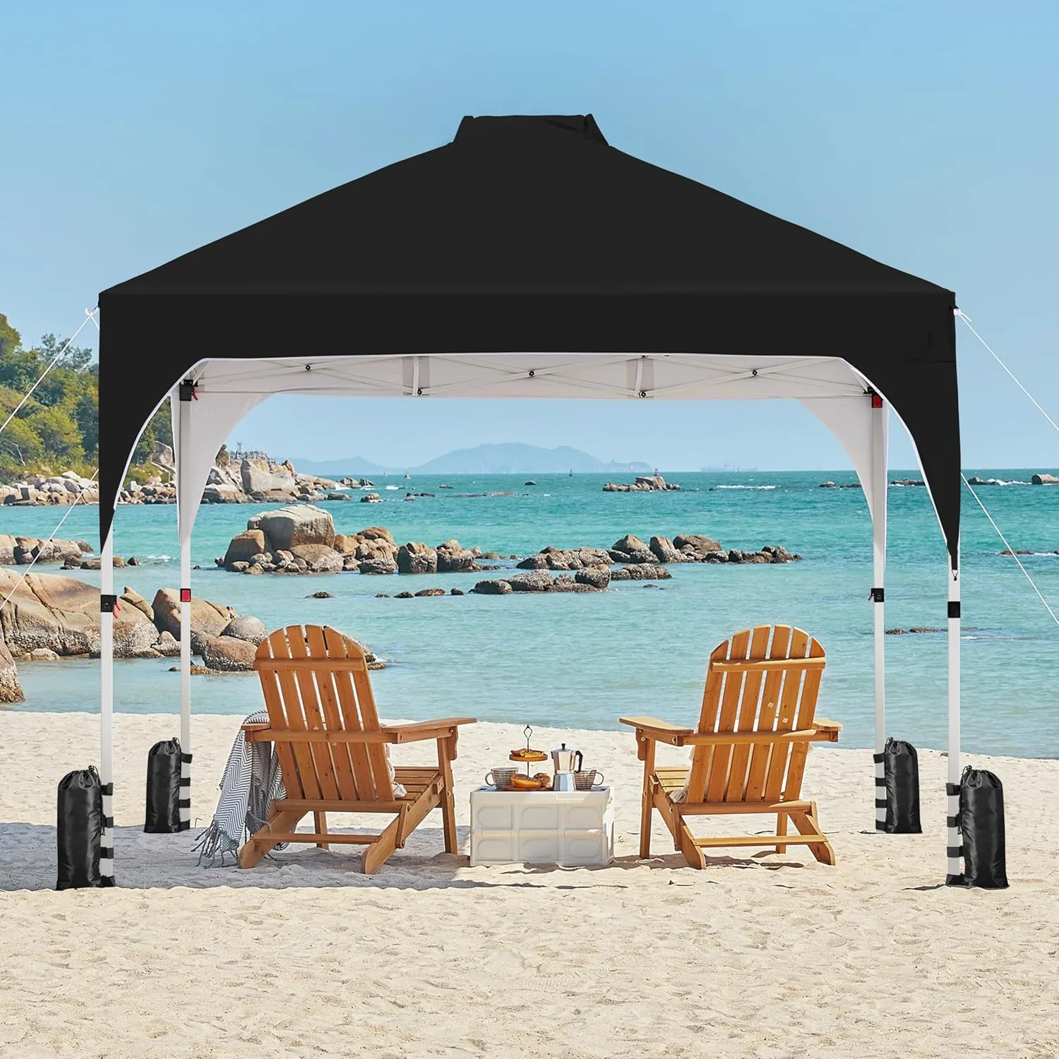Yaheetech 12x12 Pop Up Canopy Tent with Vent, Easy Set Up Tent, Instant Sun Shelter Canopy with Wheeled Bag, 4 Sandbags, 12 Stakes & 4 Ropes, for Parties, Beach, Outdoor, Black
