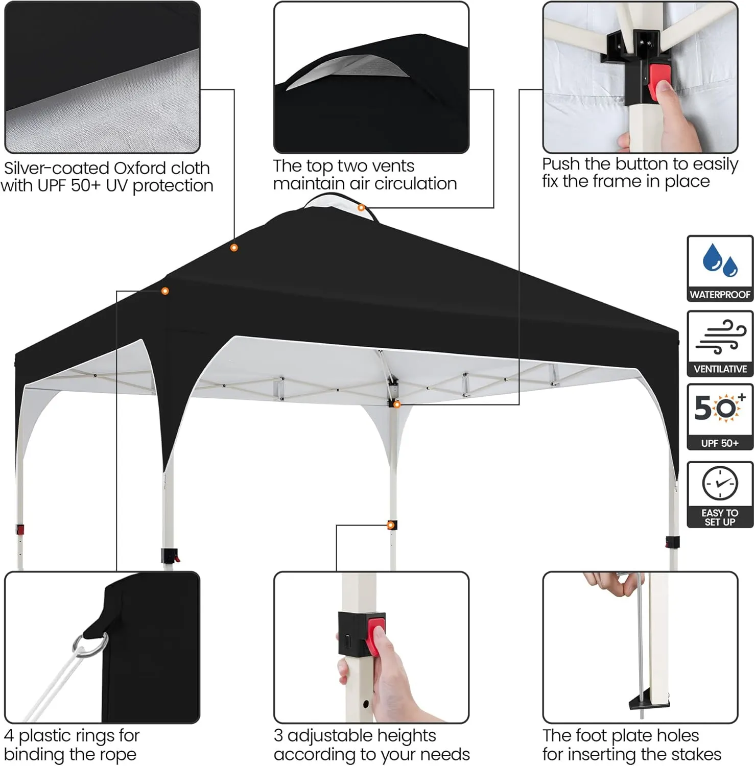 Yaheetech 12x12 Pop Up Canopy Tent with Vent, Easy Set Up Tent, Instant Sun Shelter Canopy with Wheeled Bag, 4 Sandbags, 12 Stakes & 4 Ropes, for Parties, Beach, Outdoor, Black