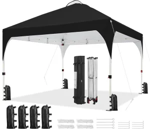 Yaheetech 12x12 Pop Up Canopy Tent with Vent, Easy Set Up Tent, Instant Sun Shelter Canopy with Wheeled Bag, 4 Sandbags, 12 Stakes & 4 Ropes, for Parties, Beach, Outdoor, Black