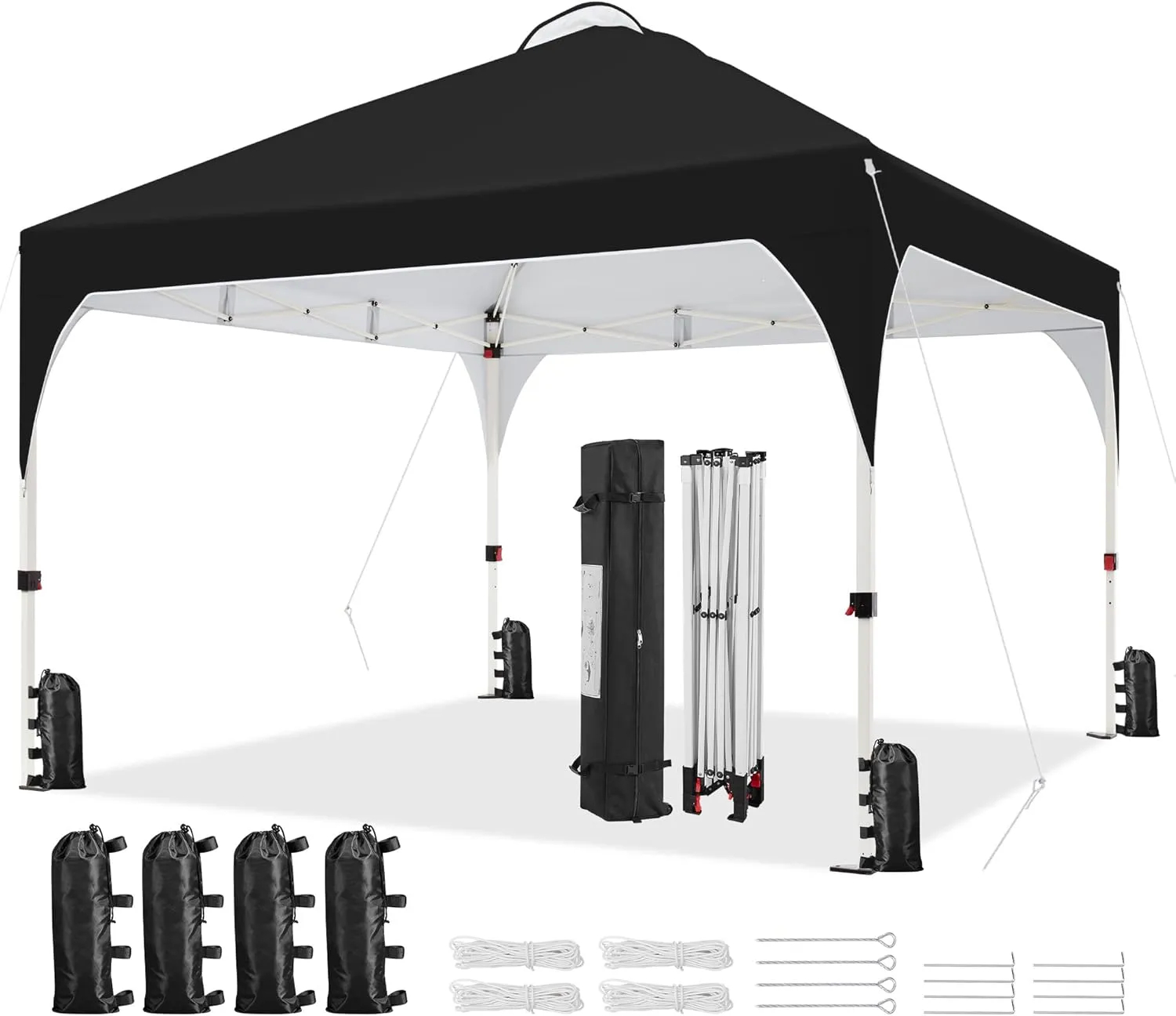Yaheetech 12x12 Pop Up Canopy Tent with Vent, Easy Set Up Tent, Instant Sun Shelter Canopy with Wheeled Bag, 4 Sandbags, 12 Stakes & 4 Ropes, for Parties, Beach, Outdoor, Black