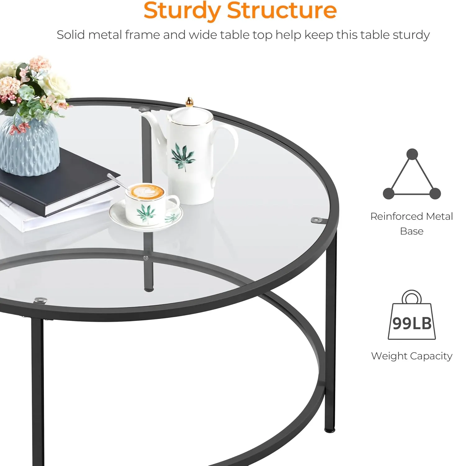 Yaheetech 36" Round Glass Coffee Table, Black Circle Coffee Table Center Table with Glass Top, Small Coffee Table for Living Room, Office & Apartment