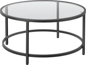 Yaheetech 36" Round Glass Coffee Table, Black Circle Coffee Table Center Table with Glass Top, Small Coffee Table for Living Room, Office & Apartment