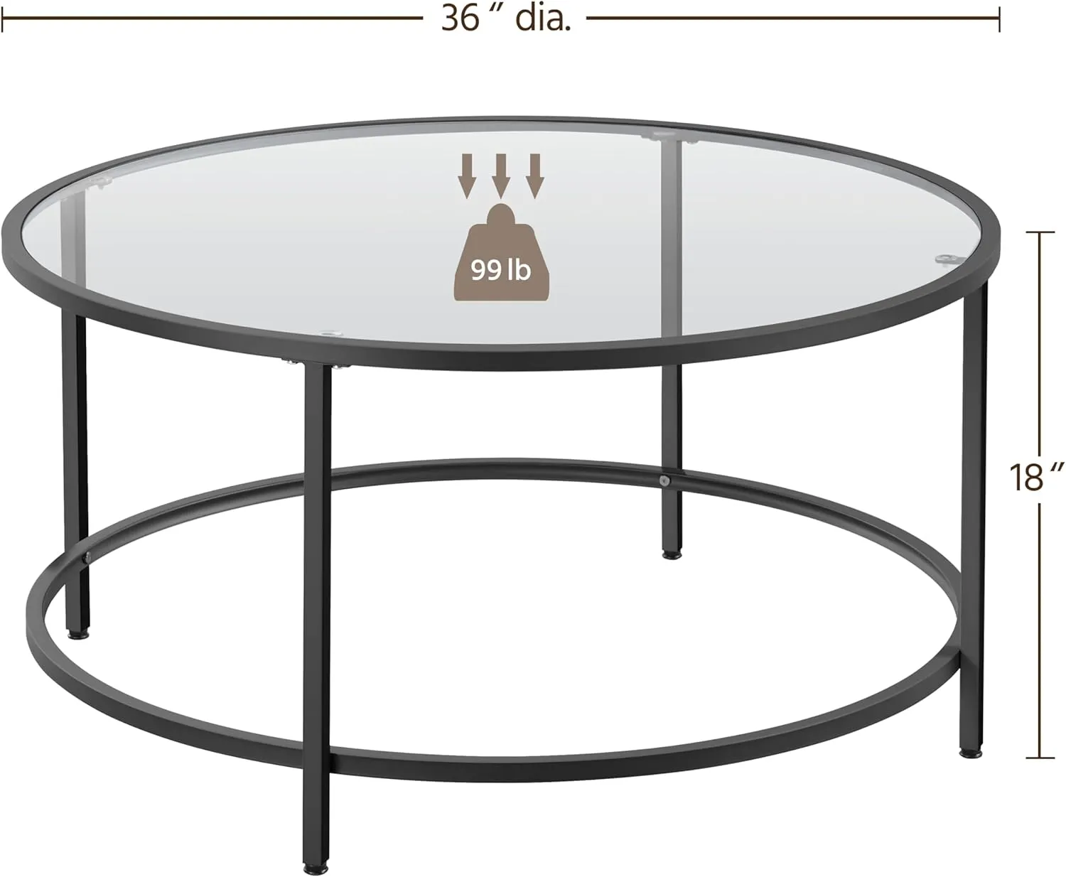 Yaheetech 36" Round Glass Coffee Table, Black Circle Coffee Table Center Table with Glass Top, Small Coffee Table for Living Room, Office & Apartment