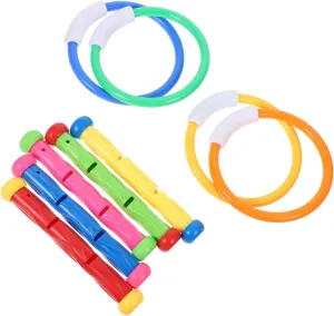 Yardwe 9pcs Underwater Diving Rings Sticks for Swimming Pool Fun Lightweight for Age for Summer Beach Games