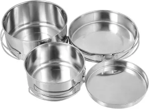 YARNOW 4Pcs Stackable Stainless Steel Camping Pot Pan Set Non Stick Outdoor Cookware for Picnic Hiking Adventure Space Saving Design for