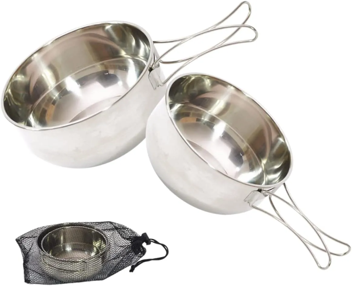 YARNOW Camping Bowl Set 1 Set of Portable Stainless Bowl with Folding Handle for Outdoor Dinnerware