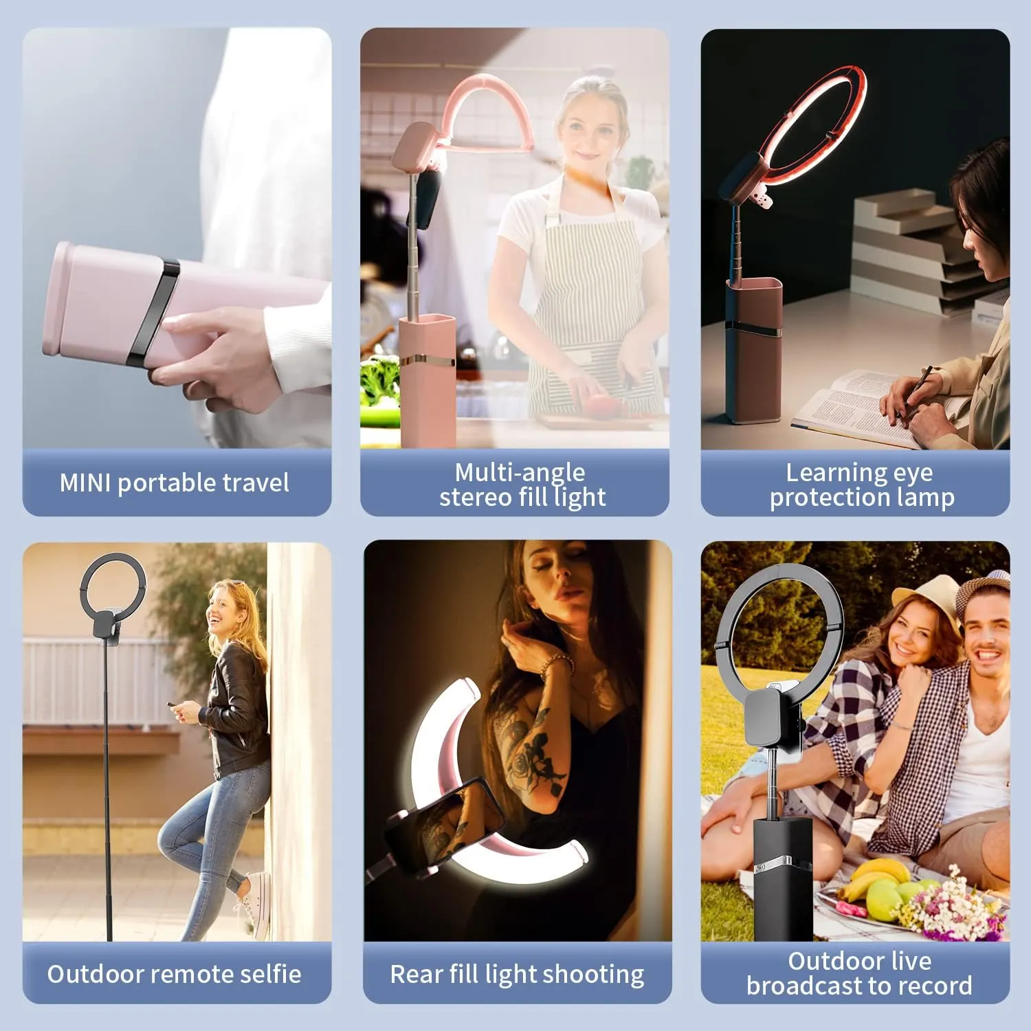 yAyusi Portable Ring Light with Stand, 4000mAh Battery Operated Cordless 10" Ring Light, Foldable Travel Ring Light, 79" Tripod Stand for Video Conference/Selfie/Live Stream/Makeup，Pink