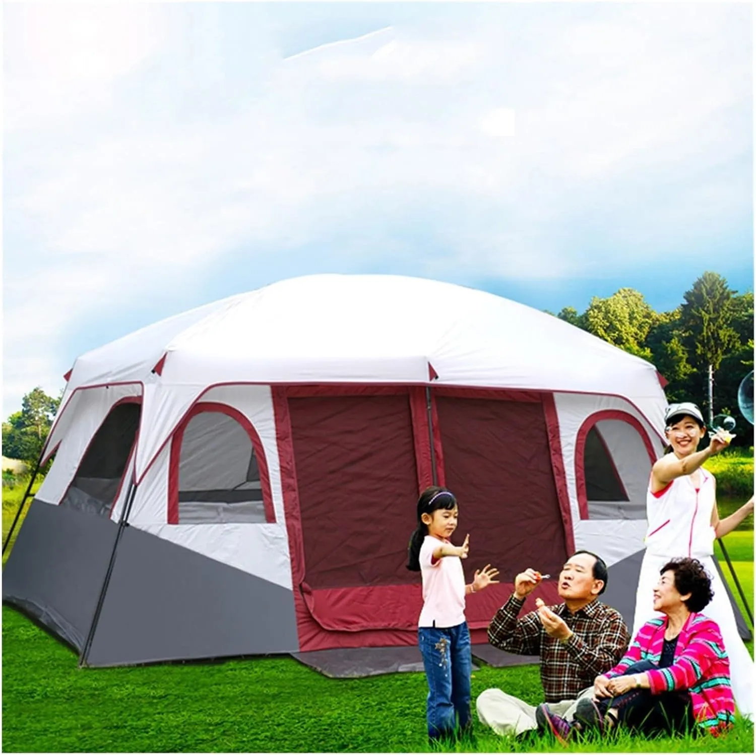 YCKEGEW Camping Tents & Shelters,2 Bedroom 8 Person Tent Family Dome Tent Waterproof Windproof,for Camping, Garden, Hiking,Festival Essential (Color : Red)