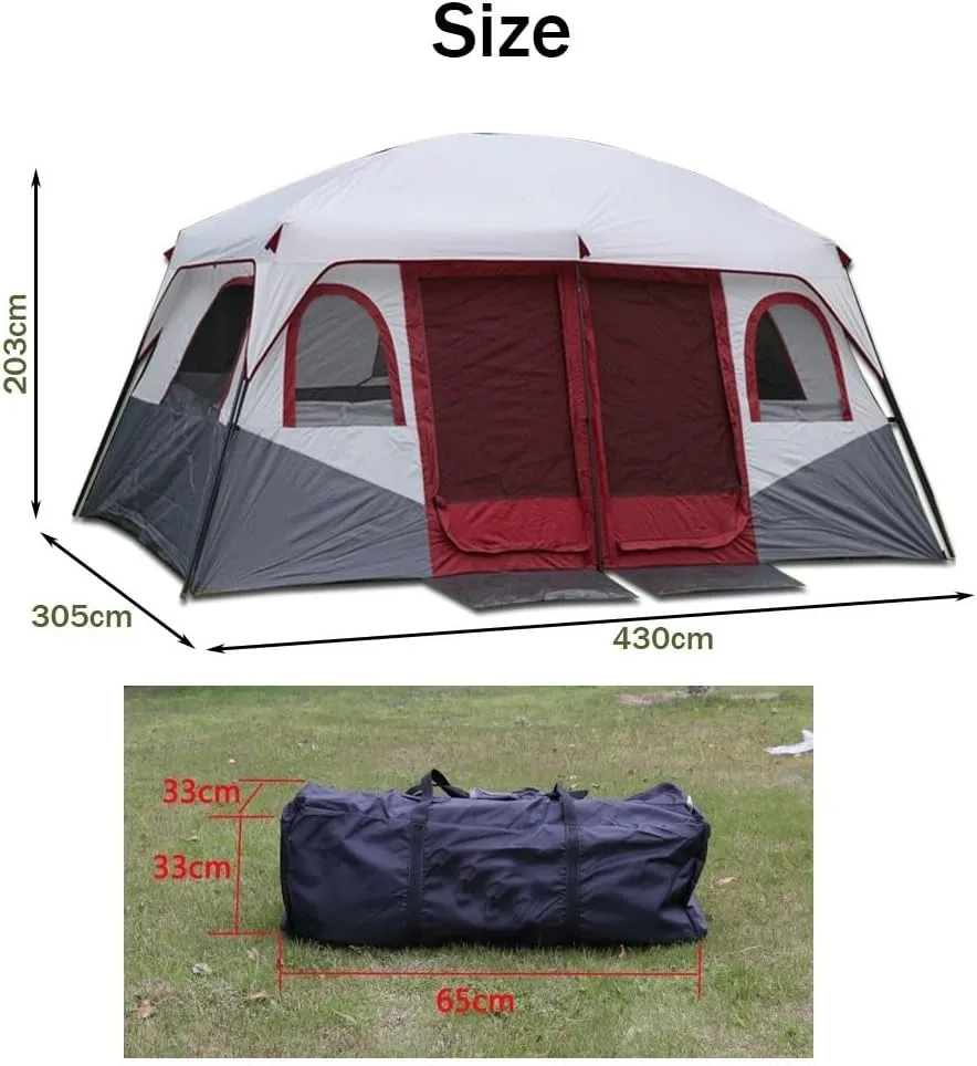 YCKEGEW Camping Tents & Shelters,2 Bedroom 8 Person Tent Family Dome Tent Waterproof Windproof,for Camping, Garden, Hiking,Festival Essential (Color : Red)