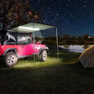 Yescom 4.6x6.6' Vehicle Awning Car Side Roof Rack Awning with LED for SUV Truck Van Tailgate Rooftop Pull Out Tent Shelter Overlanding Shade Outdoor Camping Travel
