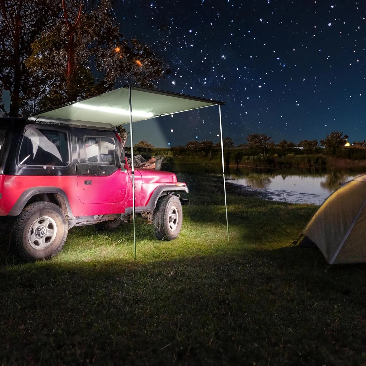 Yescom 4.6x6.6' Vehicle Awning Car Side Roof Rack Awning with LED for SUV Truck Van Tailgate Rooftop Pull Out Tent Shelter Overlanding Shade Outdoor Camping Travel