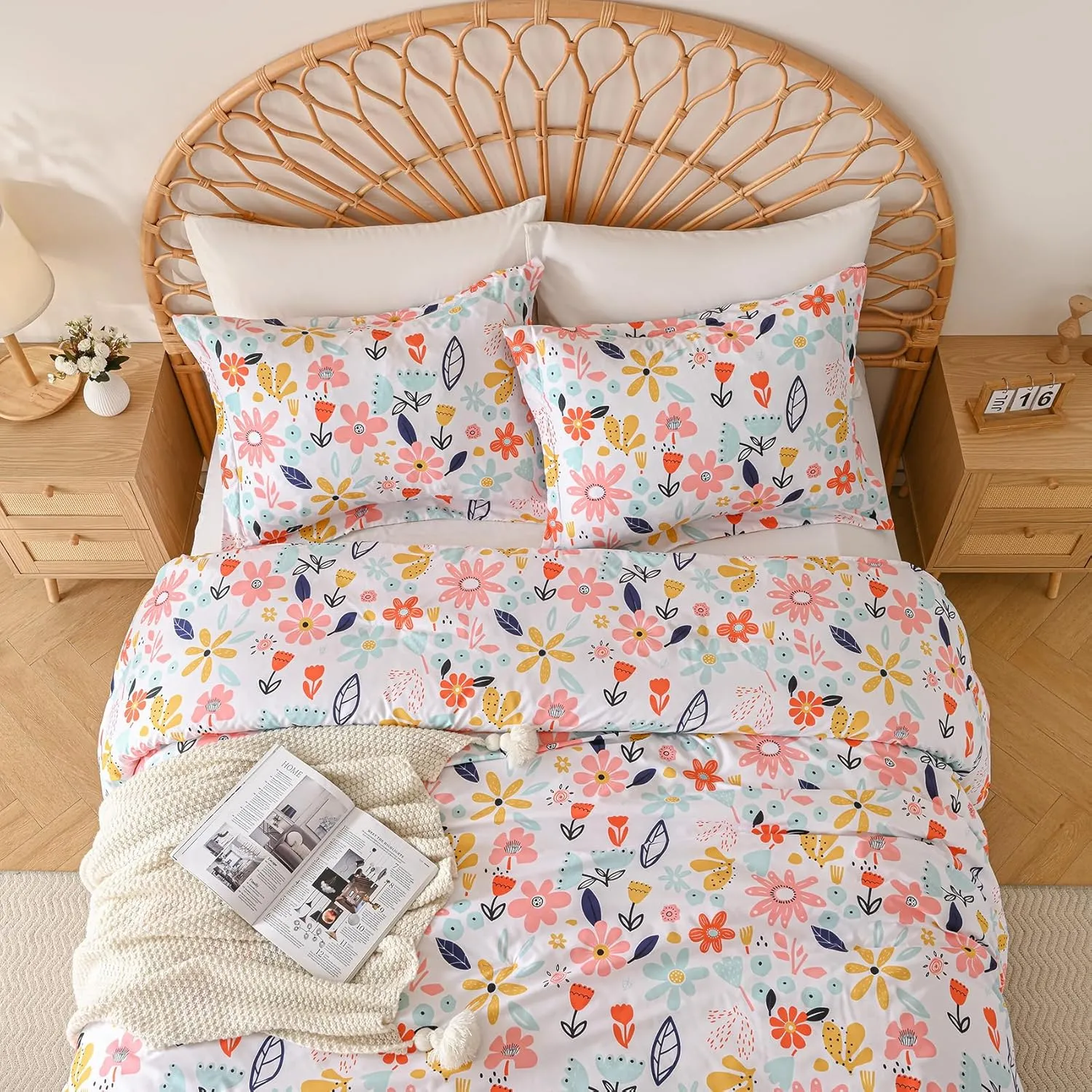 Yibeizi Floral Comforter Set for Girls Twin, Kids Cute Printed Bedding Set with Pillow Sham, Lightweight Soft Breathable Machine Washable Quilted Bed Comforter Set 2 Piece