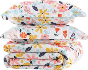 Yibeizi Floral Comforter Set for Girls Twin, Kids Cute Printed Bedding Set with Pillow Sham, Lightweight Soft Breathable Machine Washable Quilted Bed Comforter Set 2 Piece