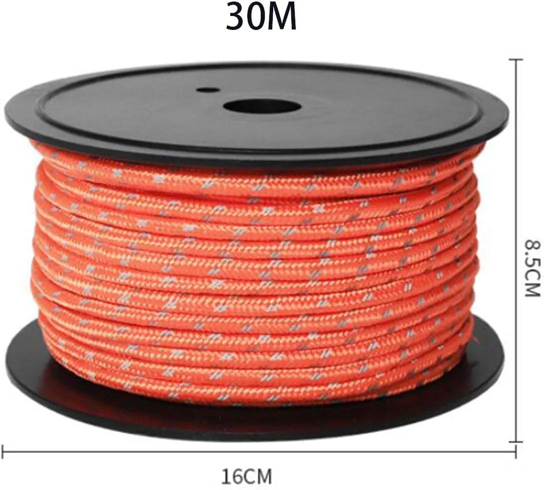 YIJU 30M 6mm Tent Guy Lines, Nighttime Visibility Camping Rope for Outdoor Use, Orange