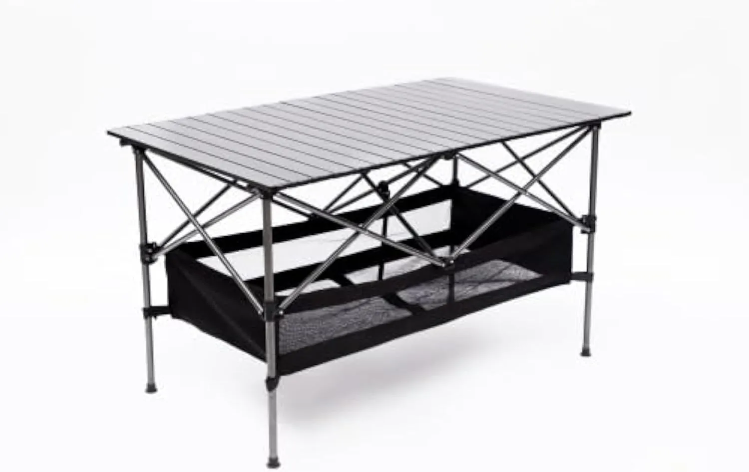YISH W24172214 Folding Sturdy Aluminum Roll Storage Basket, Rectangular Portable Table with Easy Carrying Bag for Outdoor Camping Picnics Beach BBQ Fishing, Black