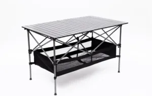 YISH W24172214 Folding Sturdy Aluminum Roll Storage Basket, Rectangular Portable Table with Easy Carrying Bag for Outdoor Camping Picnics Beach BBQ Fishing, Black