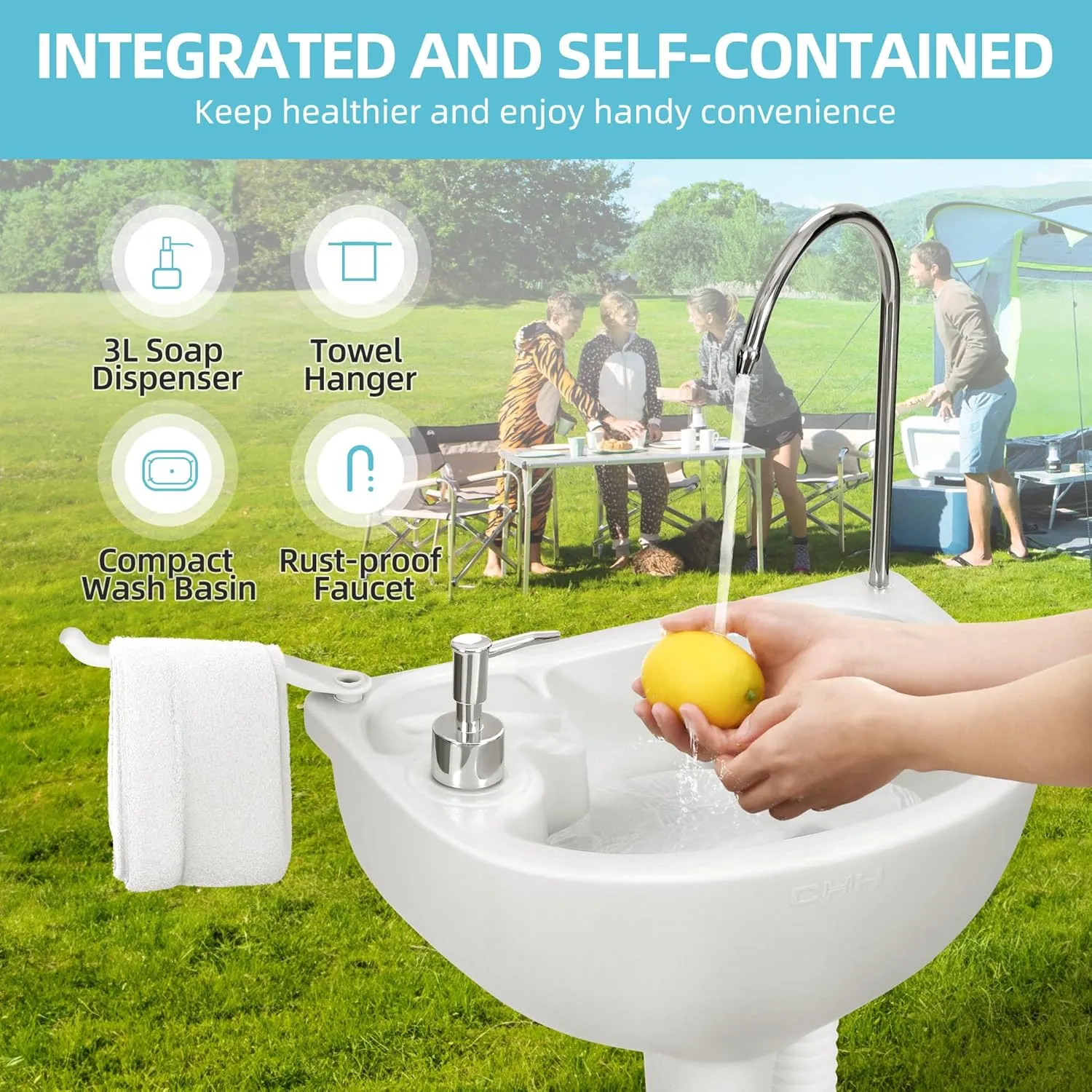 YITAMOTOR Portable Sink 17L Camping Hand Washing Station with w/Towel Holder, Soap Dispenser, Foot Operated, Hand Wash Basin Station for Worksites, Camping, Travel, Boat, Gathering, Garden