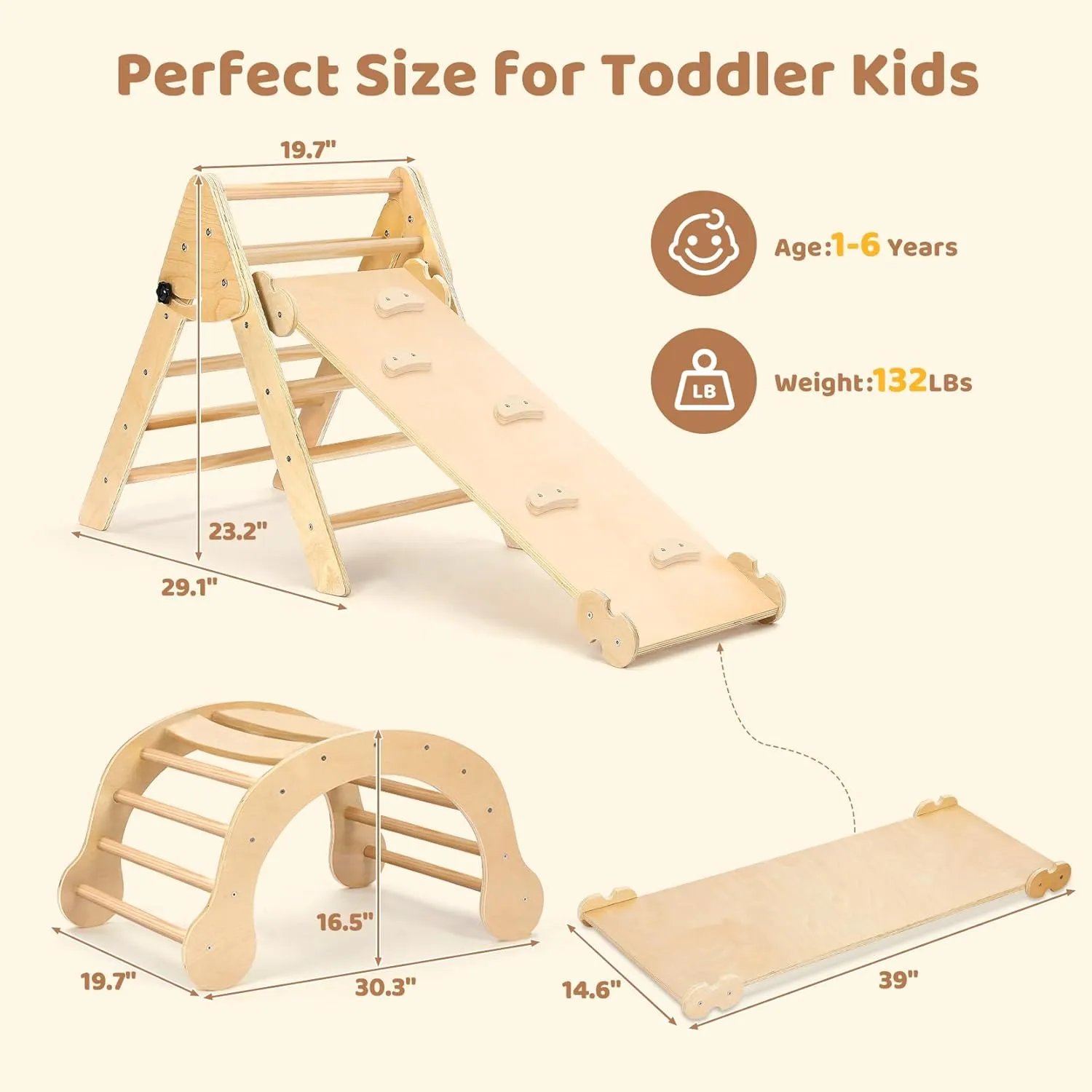 YOLEO 7-in-1 Pikler Triangle Set, Montessori Toddler Climbing Toys Indoor,Easy-Fold Wooden Climbing Toys for Toddlers 1-3 Inside,Fun Pickler climbing Set and Indoor Playground Jungle Gyms for Toddlers
