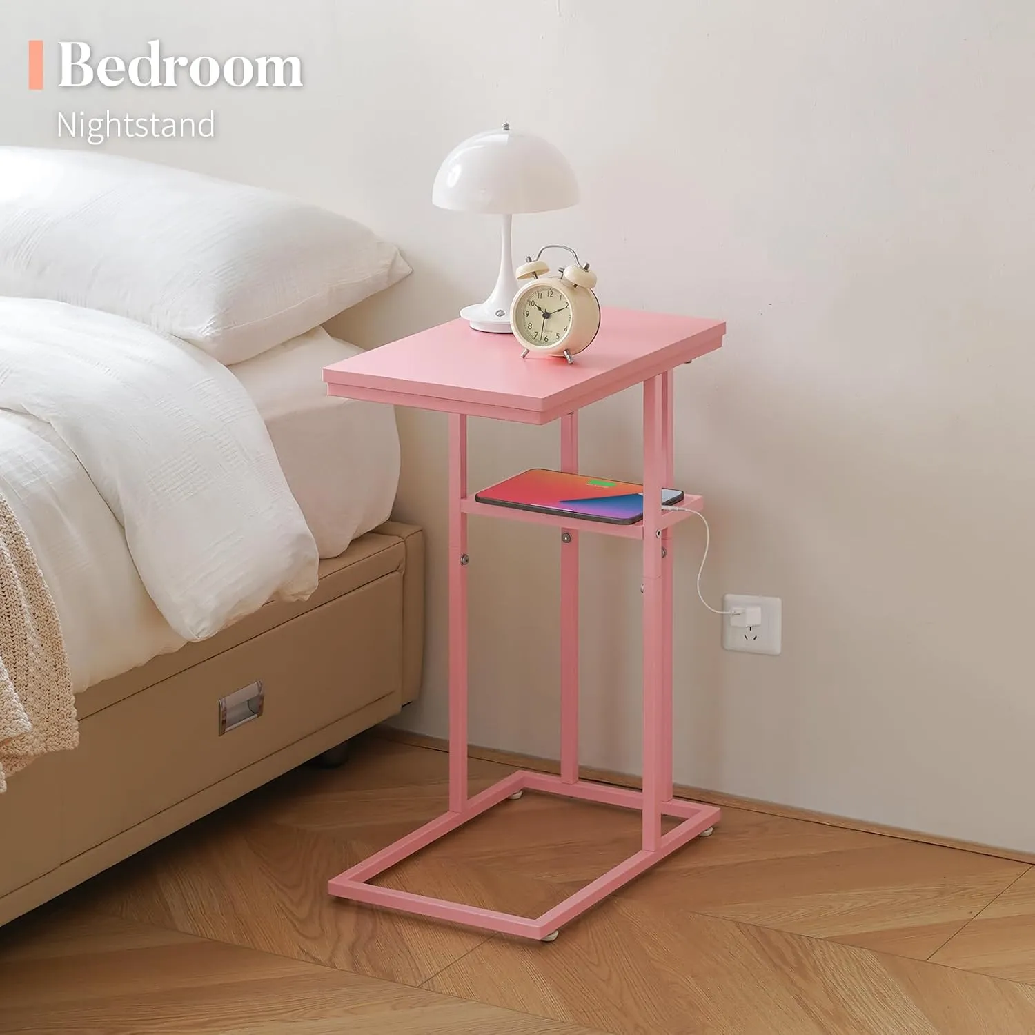 Yoobure C Shaped End Table, Side Table for Couch and Bed, Small Side Table for Small Spaces, Living Room, Bedroom, Rustic Snack Table
