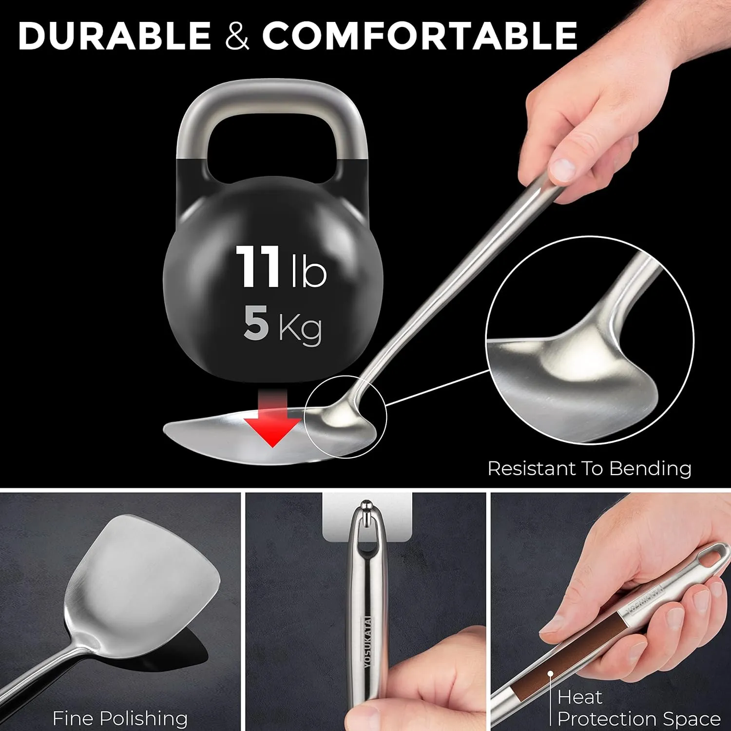 YOSUKATA 17’’ Wok Spatula and Ladle - Set of 2 Heat-Resistant Wok Tools - Universal Wok Ladle and Spatula - High-Grade Stainless Steel Cooking Utensils and Wok Accessories - Solid Wok Utensils
