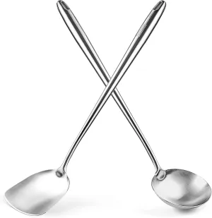 YOSUKATA 17’’ Wok Spatula and Ladle - Set of 2 Heat-Resistant Wok Tools - Universal Wok Ladle and Spatula - High-Grade Stainless Steel Cooking Utensils and Wok Accessories - Solid Wok Utensils