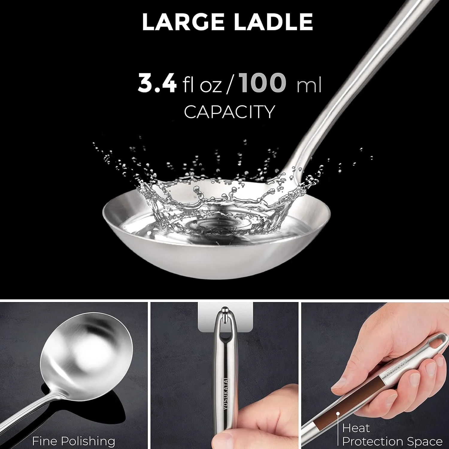 YOSUKATA 17’’ Wok Spatula and Ladle - Set of 2 Heat-Resistant Wok Tools - Universal Wok Ladle and Spatula - High-Grade Stainless Steel Cooking Utensils and Wok Accessories - Solid Wok Utensils