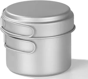 YYDS Outdoor Camping Camping Cookware Kit Pure Titanium Fried Soup Two-Piece Set Lightweight Pot Pan for Backpacking Camping Cooker Set Adventures Picnics (Size : 1600/500ML)