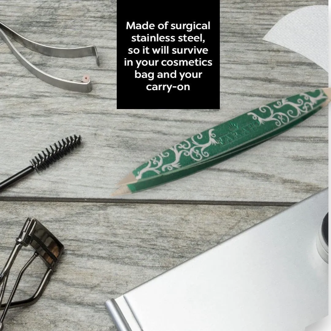 Z-Tweeze Professional Stainless Steel Dual Ended Precision Tweezers Slanted and Pointed Tips (Dresden Green)