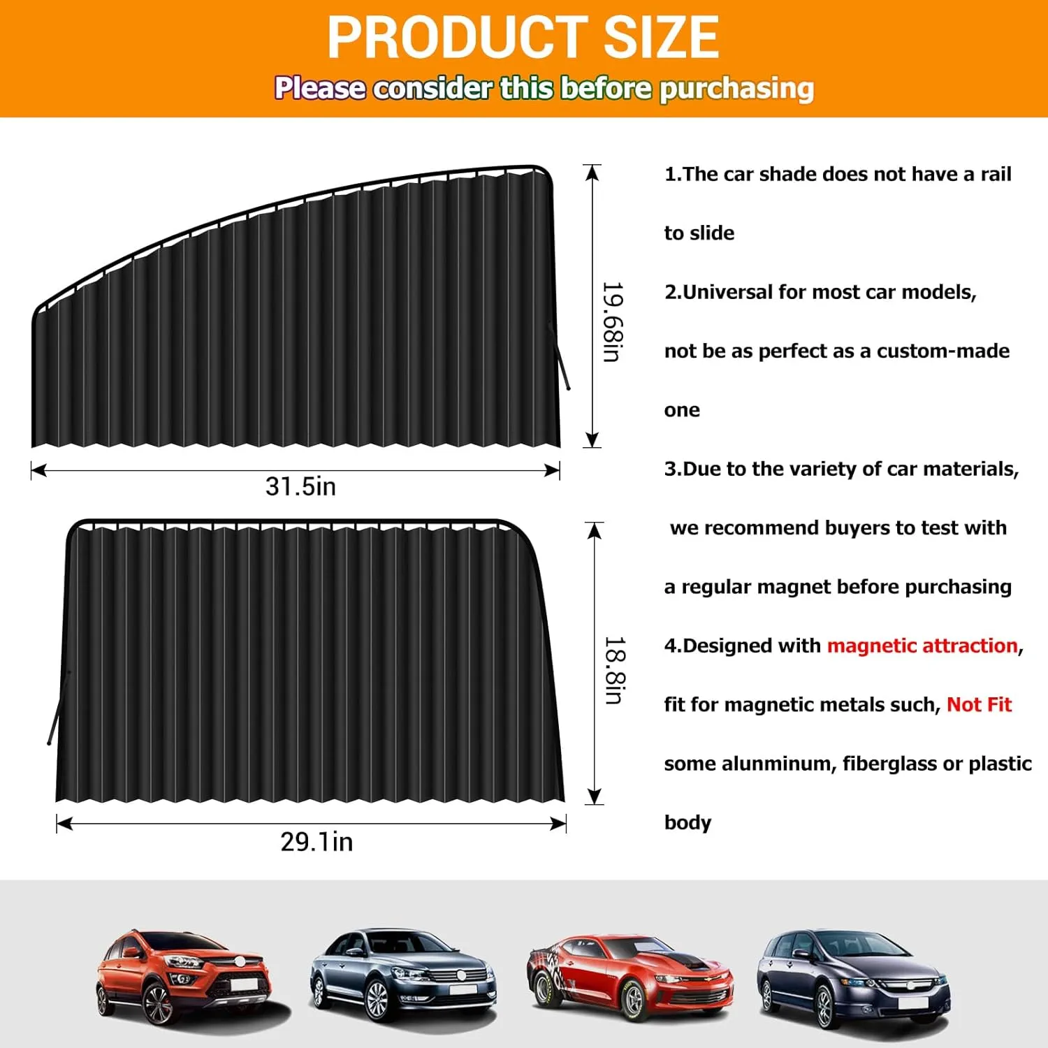ZATOOTO 4 PCS Side Window Sun Shade Black Privacy Sunshade - Magnetic Curtain Blinds Covers - Keeps Cooler Screen for Sleeping Camping Accessories