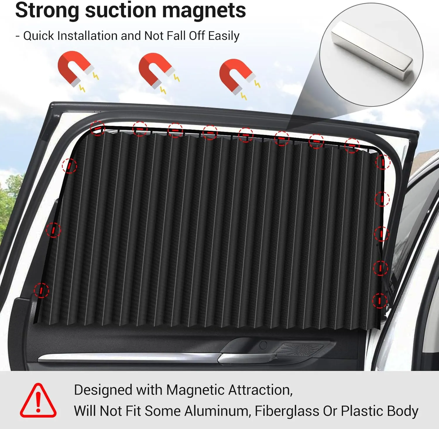 ZATOOTO 4 PCS Side Window Sun Shade Black Privacy Sunshade - Magnetic Curtain Blinds Covers - Keeps Cooler Screen for Sleeping Camping Accessories