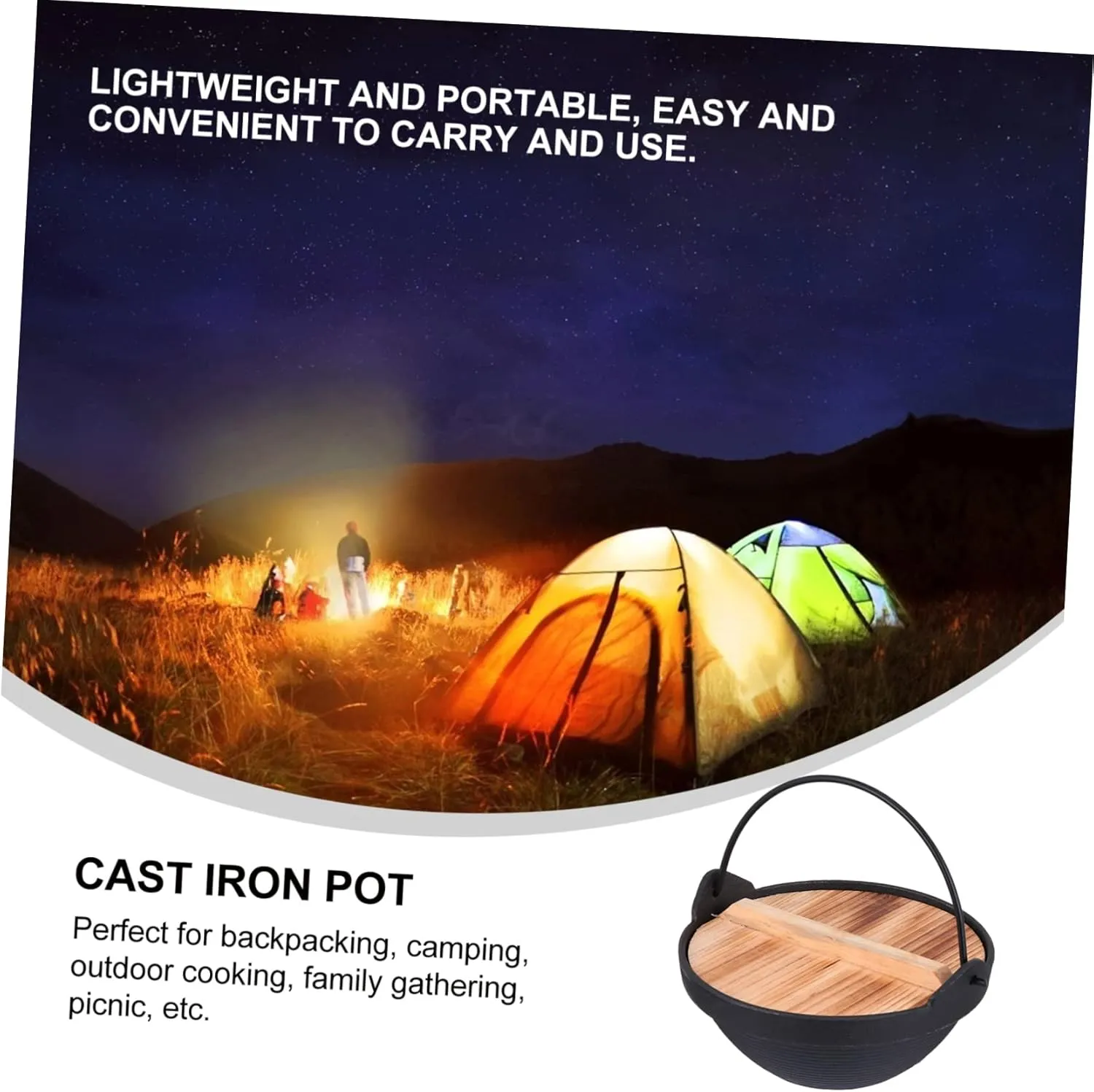 Zerodeko Camping Cookware Cast Iron Hot Pot for Outdoor Multifunctional Stockpot Non-stick Surface