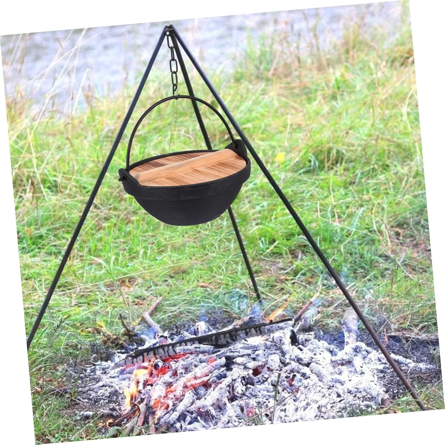 Zerodeko Camping Cookware Cast Iron Hot Pot for Outdoor Multifunctional Stockpot Non-stick Surface