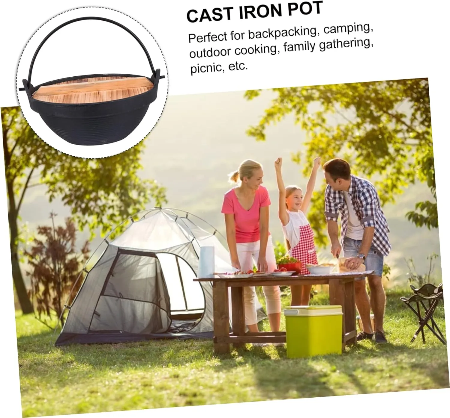 Zerodeko Camping Cookware Cast Iron Hot Pot for Outdoor Multifunctional Stockpot Non-stick Surface