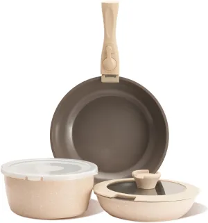 ZHANG XIAO QUAN SINCE 1628 Pots and Pans - 6PCS Aluminium Non Stick Cookware Set, Taupe, Oven Safe, PTFE/PFAS/PFOA Free, Detachable Handle