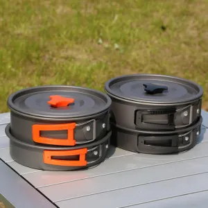ZJchao Camping Pot Set Aluminum Alloy Hard Oxidized Pot Pan Kettle Outdoor Cookware Lightweight Strong Handle Camping