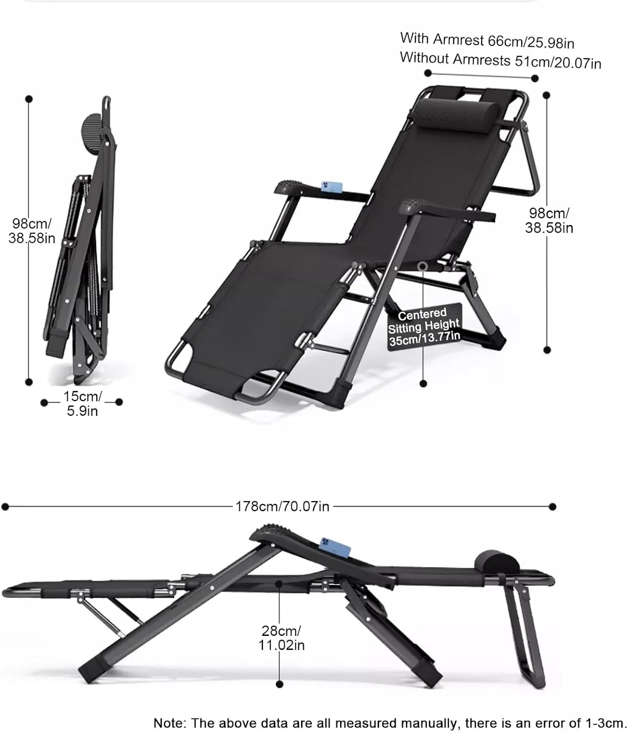 ZTGL D, Folding Camping Cots with Mattress and Pillow, Portable Folding Lounge Chaise, Outdoor Folding Cot, Sleeping Cot for Adults, Sunbathing Lounge Chairs
